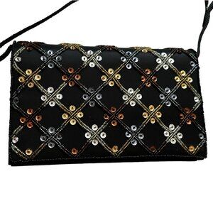 DLS International Black Sequence Crossbody Clutch Gold Silver Party Formal Class